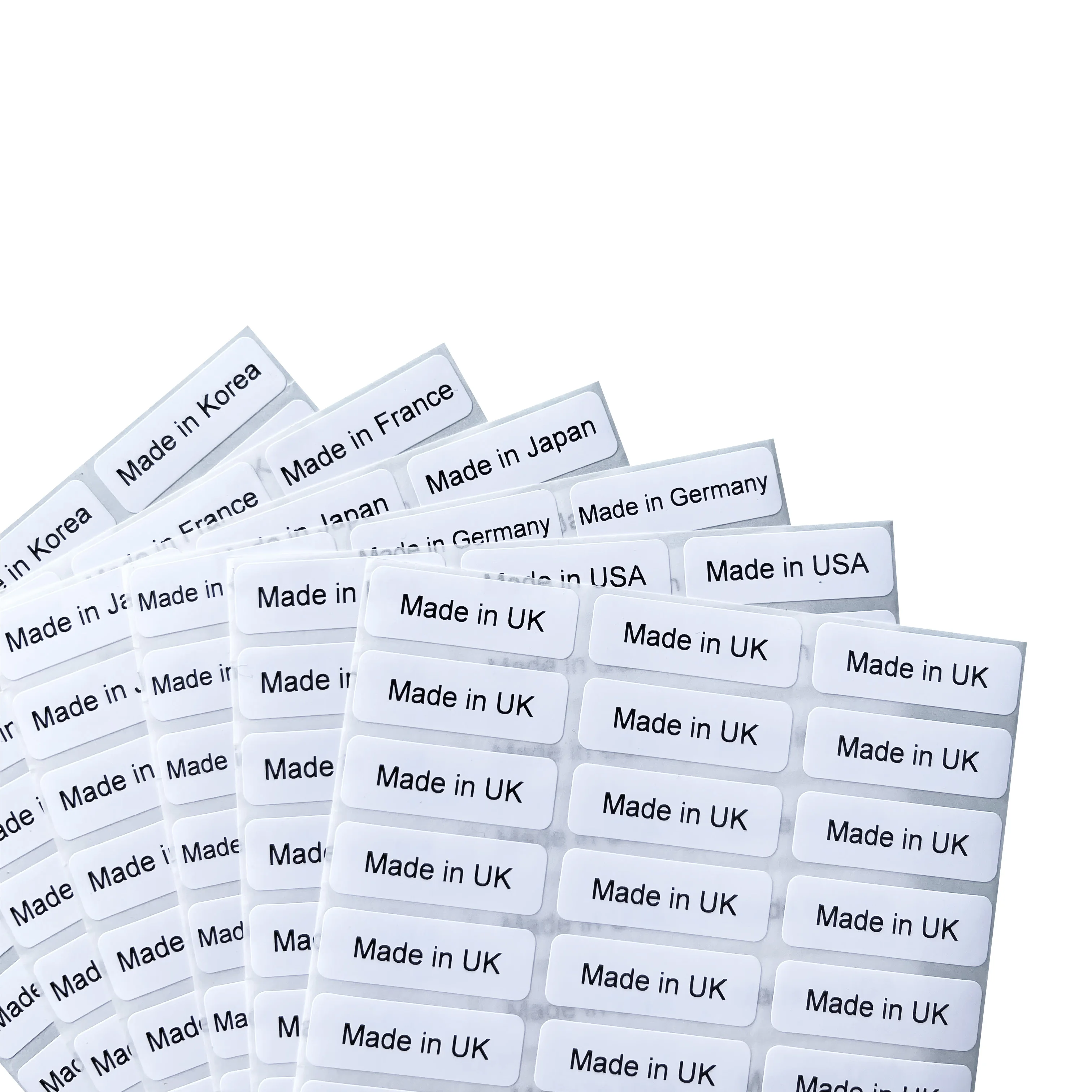 

500PCS 30X10mm country of origin stickers with black print Made in Japan USA Korea Made in Germany label custom text