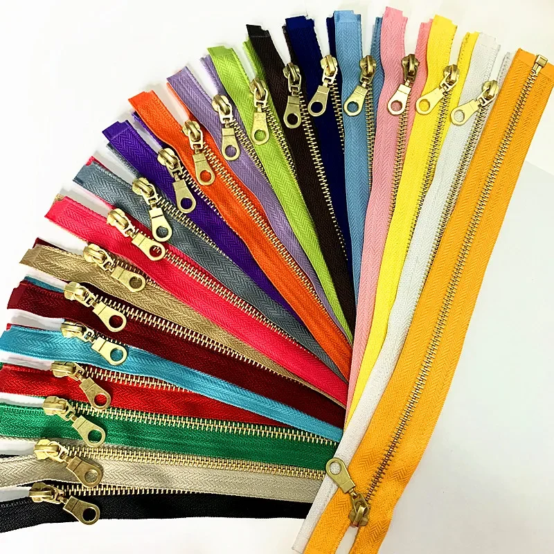 Set of 5 Pieces 5# Brass Metal Separate Open Tail Zippers In with Donut Zippers Pulls 24 Inch Zippers for Sewing