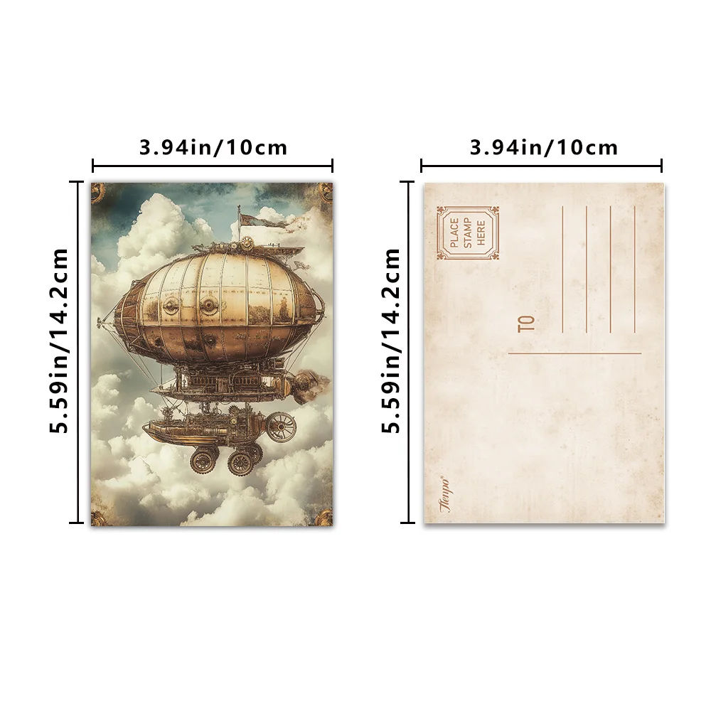 32pcs,Vintage Steampunk Gear Airship Postcards,Birthday/Anniversary Gifts,Collectibles, Suitable for Gift Giving, Can be Mailed.