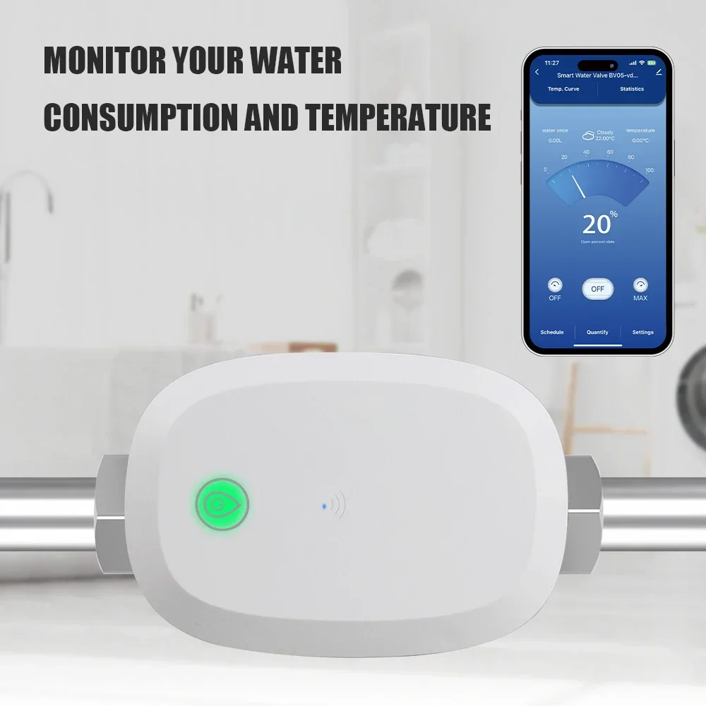 Tuya Smart Life WiFi Wasserdurchflussmesser Wasserleckregelung Magnetventil mit Temperaturmessung Wasserverbrauch