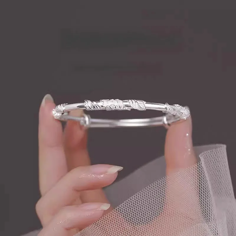 silver 925 winding Engraved flower Embossed bracelet for women Retro Chinese style bracelets push-pull style banquet jewelry
