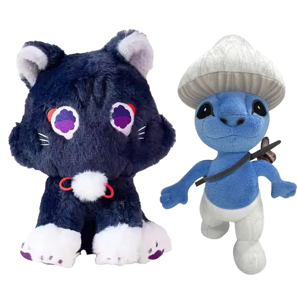 Genshin Impact Cat Plush Set & Blue Cartoon Cat Plushie 2Pcs Cute Anime Style Stuffed Animal Doll Toy Gift For Fans