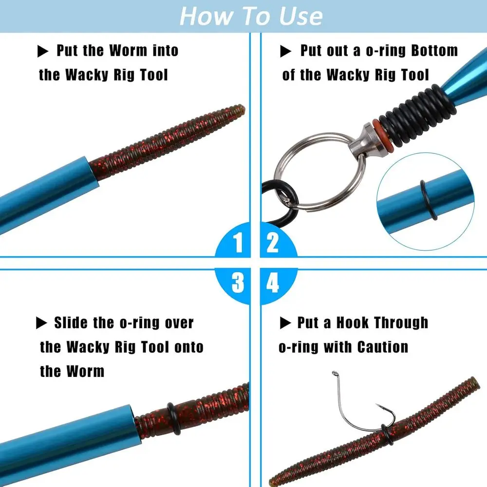 Wacky Rig Worm Hooks Angelwerkzeug-Set – Wacky Worms, Wacky O-Ringe, Wacky Rig Tool, Wacky Weedless Hooks Soft Stick Bait Fishing