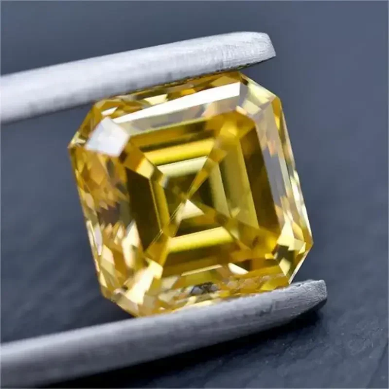 Moissanite batu kuning emas warna ascher Cut Lab tumbuh Moissanite perhiasan lulus penguji berlian dengan sertifikat GRA