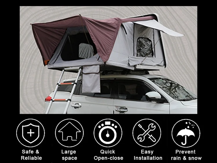 خيمة منخفضة موك 3-4 أشخاص للتخييم في الهواء الطلق على شكل مثلث شاحنة ذات هيكل صلب على السطح للتخييم