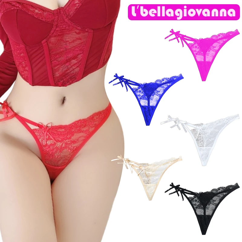 String taille basse en dentelle avec nœud pour femme, bikini sexy, culotte string, string creux, string nuisette, sous-vêtement chaud pour femme, 9001, 1224, 6 pièces