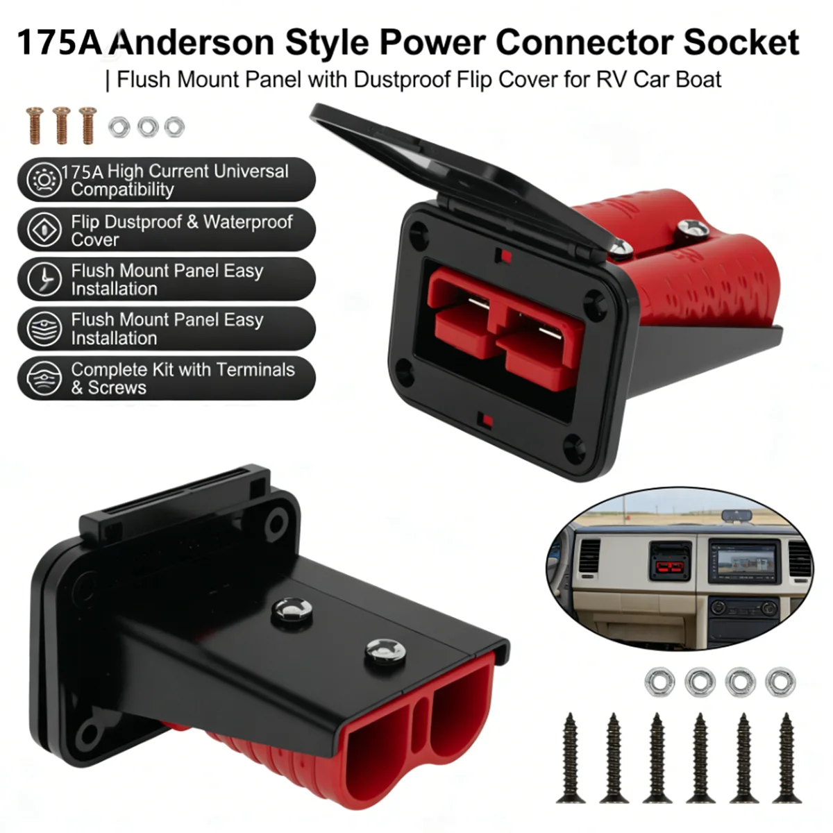 

2Pcs 175A Cable Connectors Plug For Anderson Plug Connector Flush Mount Bracket Panel Cover For Caravan Camper Boat Truck