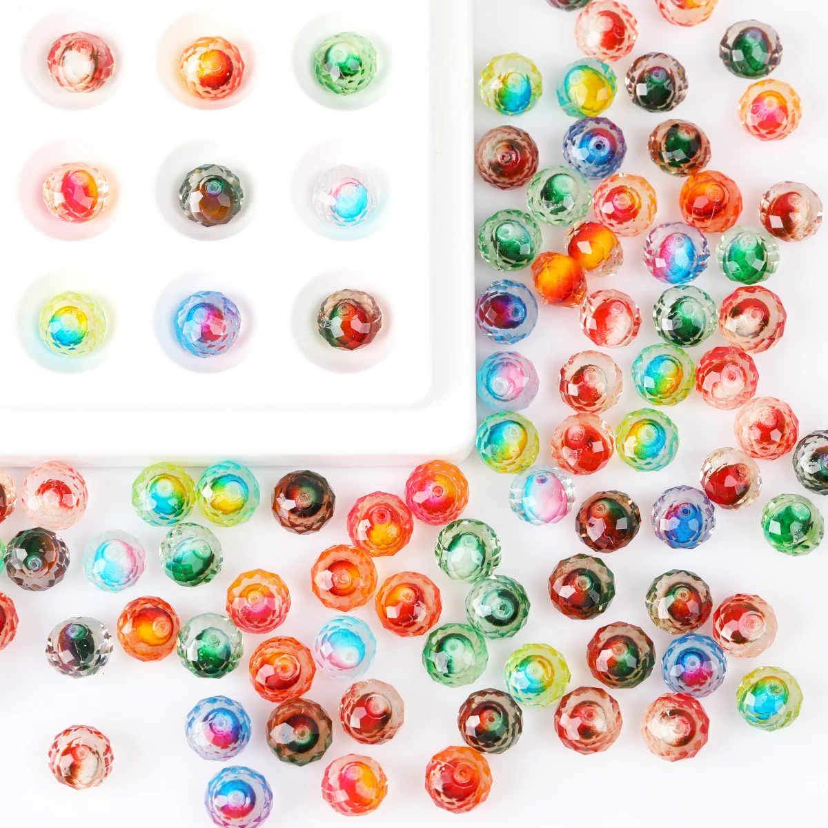 16/32pcs Random Color Inner‑Dye Clear Round Acrylic Beads 10mm Loose Spacer Beads For Bracelet Jewelry DIY Craft Making