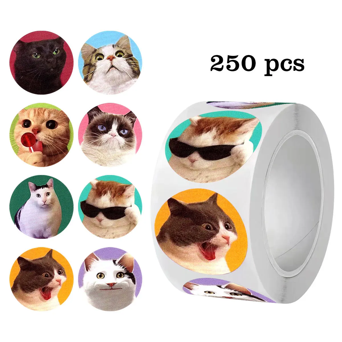 500pcs Cartoon Cute Kitten Animal Emoji Stickers Teacher Rewards Handmade Sealing Stickers Self-adhesive Labels