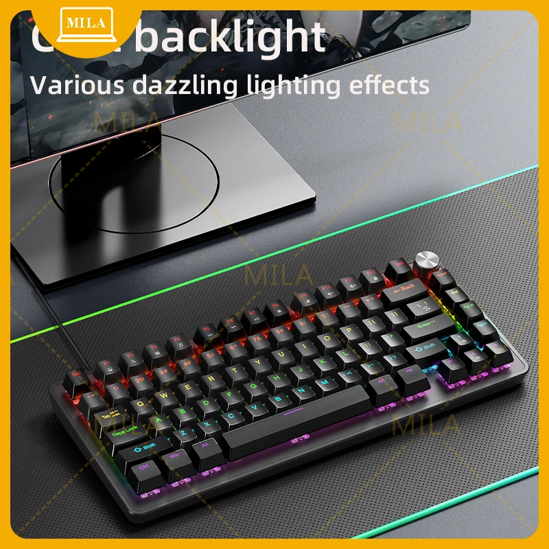 75% Mechanical Keyboard Wired with Media Knob, For APAYADO Gaming Keyboard,Hot-Swap,ABS Cap Transparent Character Backlighting