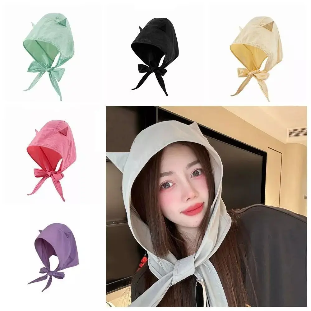 New Polyester Strap Pullover Hat Little Devil Solid Color Headscarf Hats Funny Quick-drying Sun Protection Caps Women
