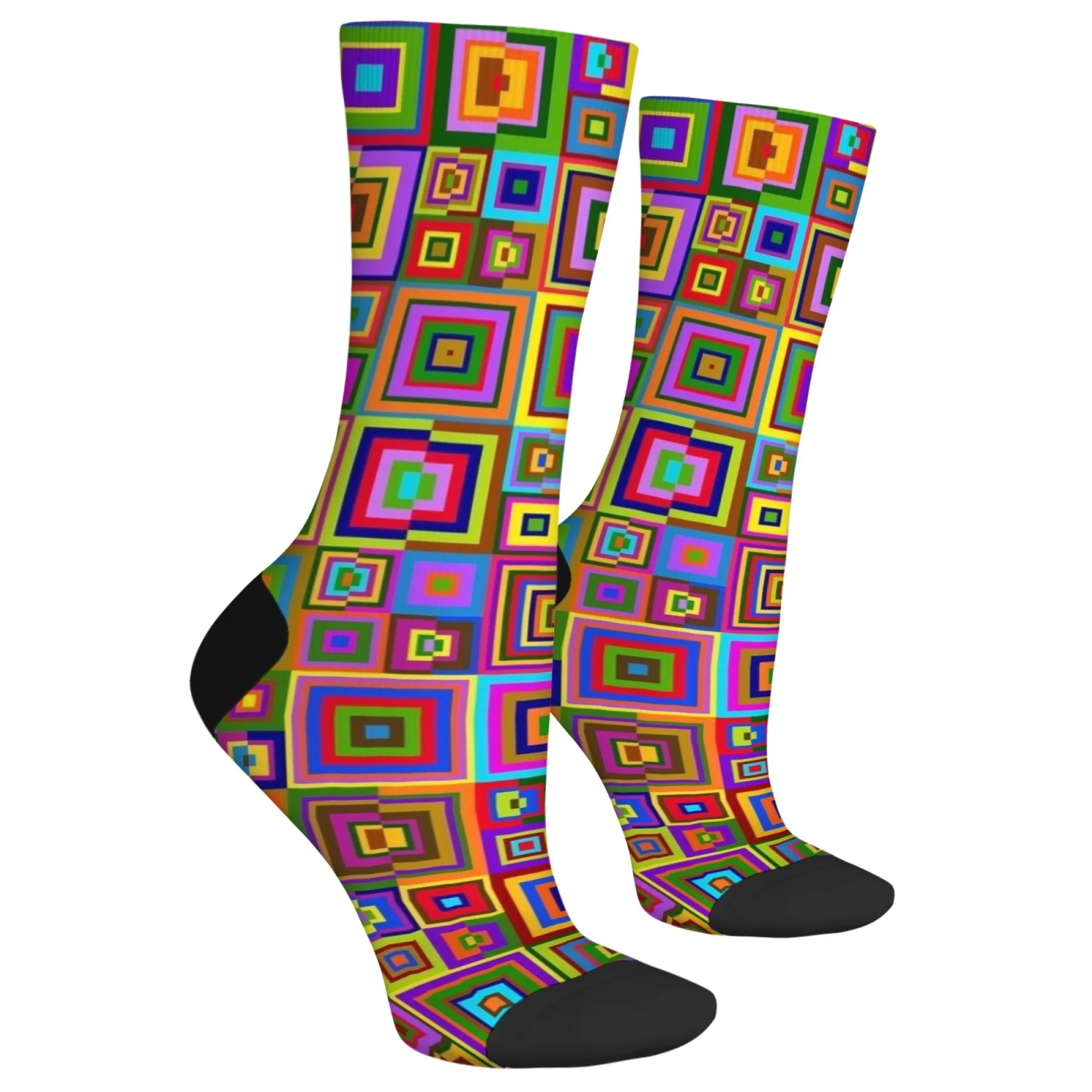 Harajuku Retro Abstract Geometric Splicing Casual Men's Socks Comfortable Breathable Non-slip Socks Novelty Street Crew Socks