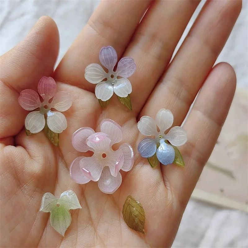 Free shipping 50pcs/lot color print cartoon flowers shape acrylic handmade floral beads diy jewelry garment hair accessory