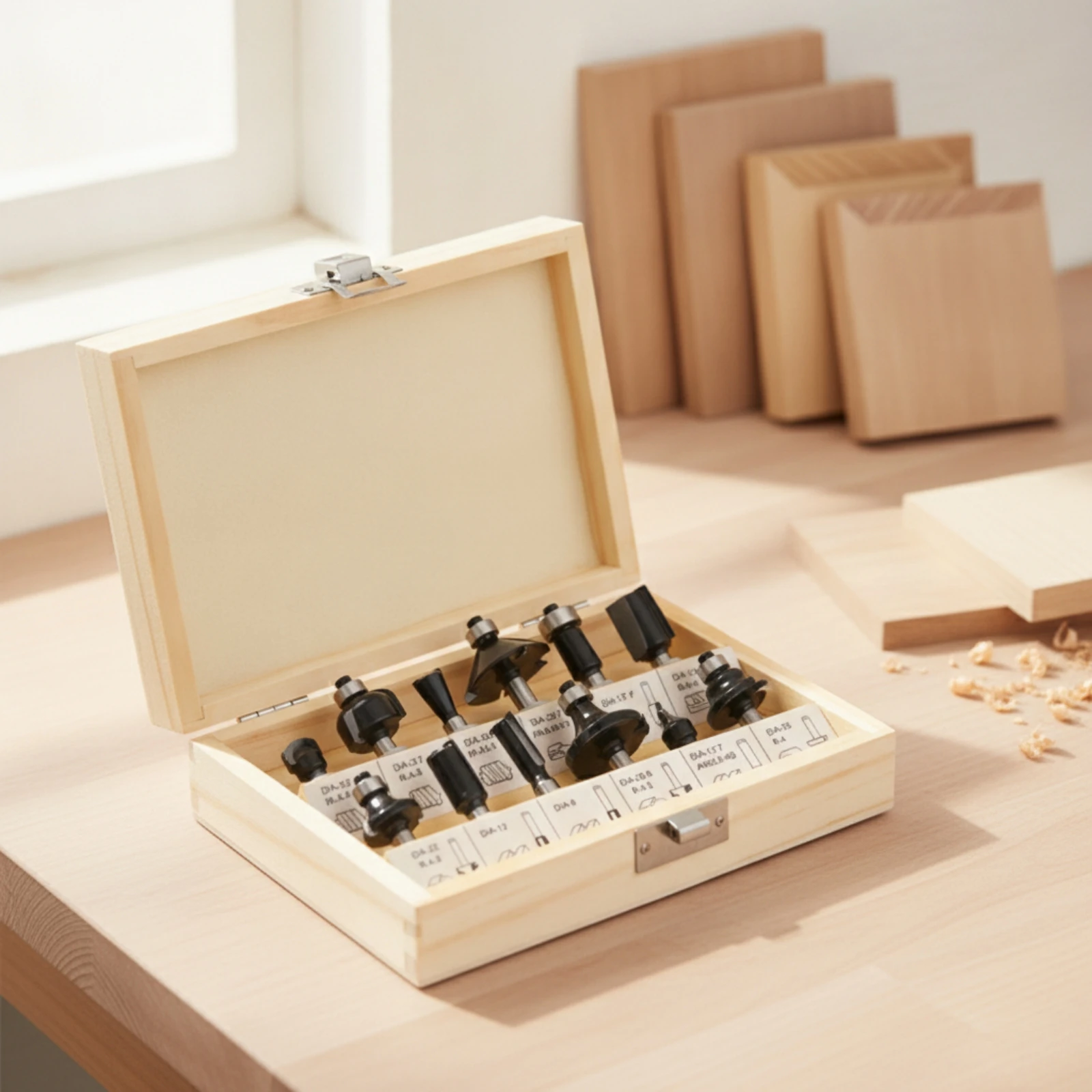 12 Pieces Router Bit Set with Wooden Storage Case Sharp Router Bit Set with Wooden Case Tool Accurate Versatile for Woodworkers view 5