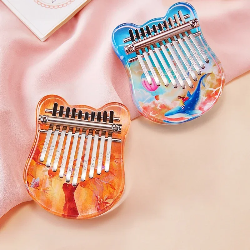 Mini Kalimba 10 Keys Acrylic Thumb Piano Crystals Finger Piano Keyboard Instrument With Learning Book Gifts For Adult Kids