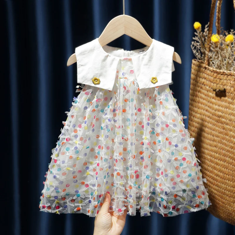 

Summer New Girls' Dress Rainbow Dots Mesh Princess Dress Dress Trendy Hair Generation