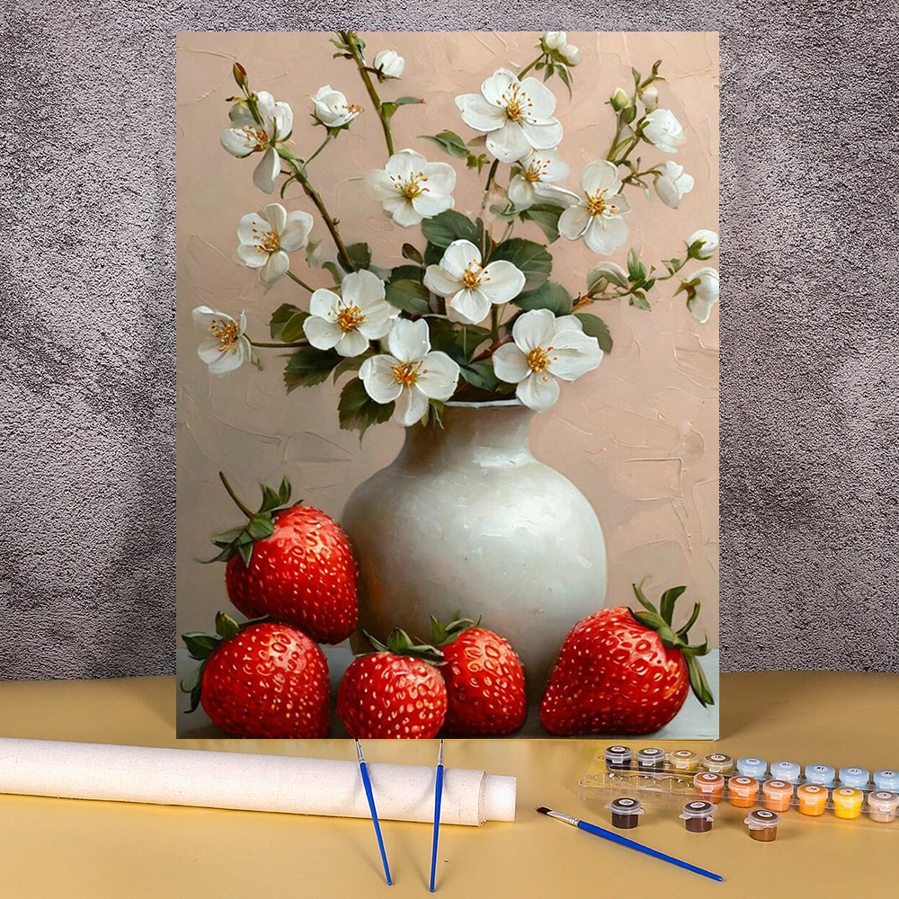 اليد الطلاء بواسطة أرقام عدة زهرة زهرية جدار صورة فنية لغرفة المعيشة الكبار دهان داي قماش الفن هدية ديكور المنزل #1