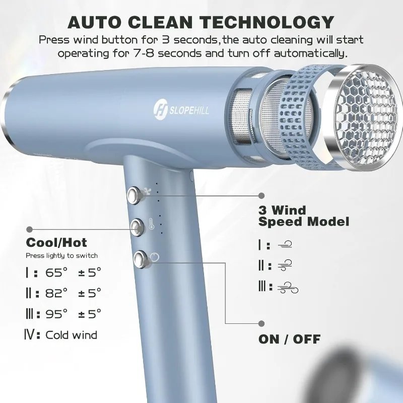 Slopehill 2000W เครื่องเป่าผมไอออนิกมืออาชีพพร้อมดิฟฟิวเซอร์, เครื่องเป่าผมความเร็วสูง, เครื่องเป่าผมเซรามิกสําหรับใช้ในร้านเสริมสวย (สีน้ําเงิน)