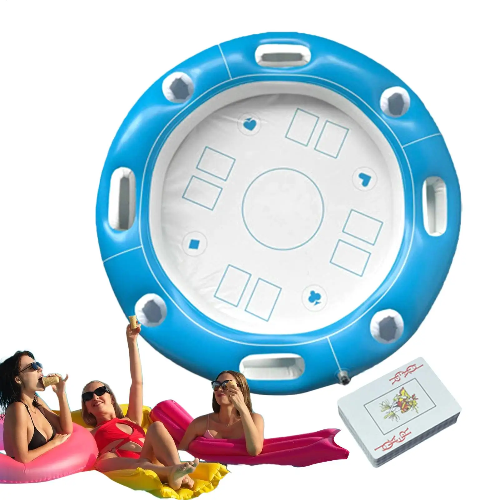 Round Floating Card Table For Pool Inflatable Pool Game Table With Fruit Drink Holder Floating Card Game Tray