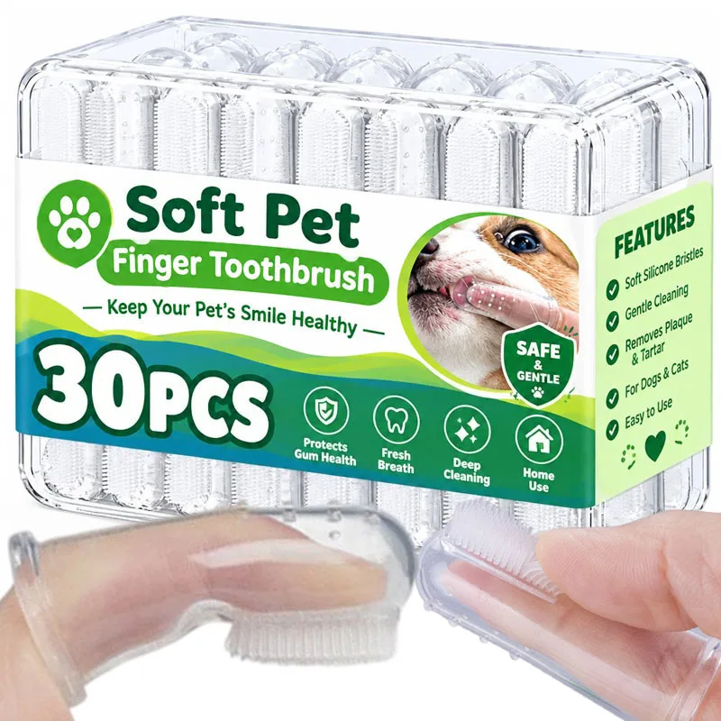 30pcs Super Soft Pet Finger Toothbrush Dog Brush Bad Breath Tartar Teeth Care Tool Dog Pet Supplies Cepillo Para Perro