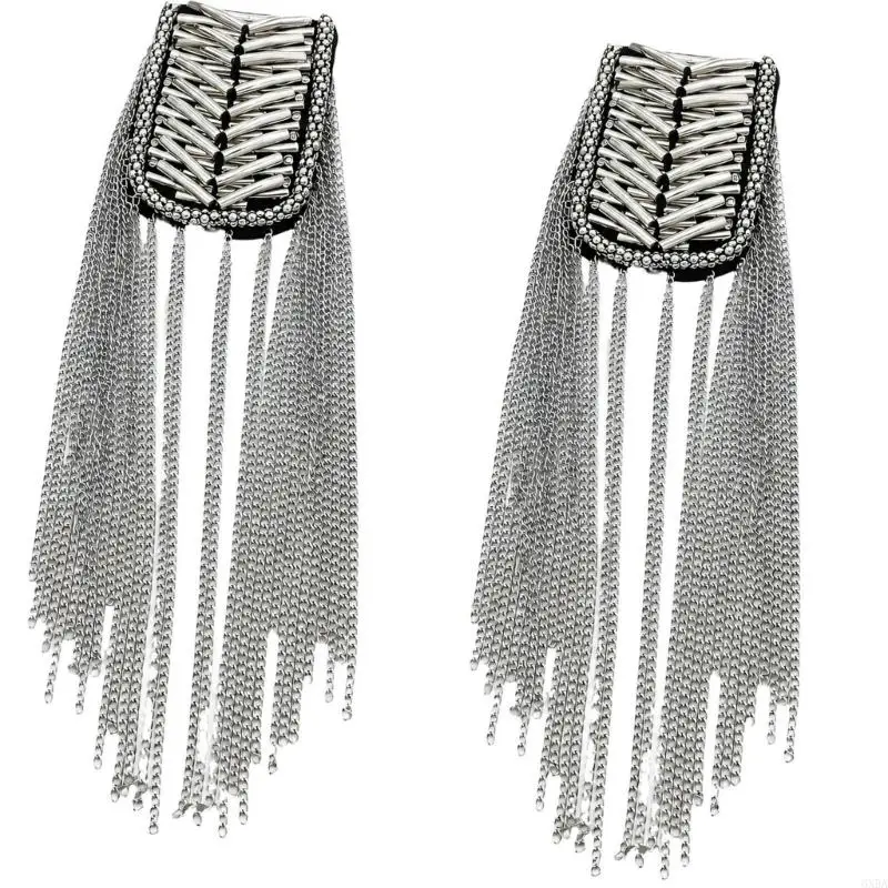 2Pcs Metal Shoulder Accents for Suits and Jackets, Two Hand-Sewn Epaulettes with Angled Tube Rows for Weddings and Ceremonies