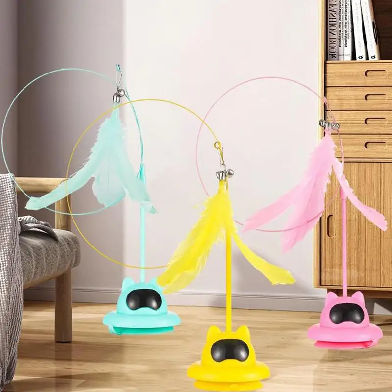 Cat Feather Toys With Suction Cup Interactive Plush Cat Toy Retractable Retractable Cat Wand Toy Adjustable Angle And Height