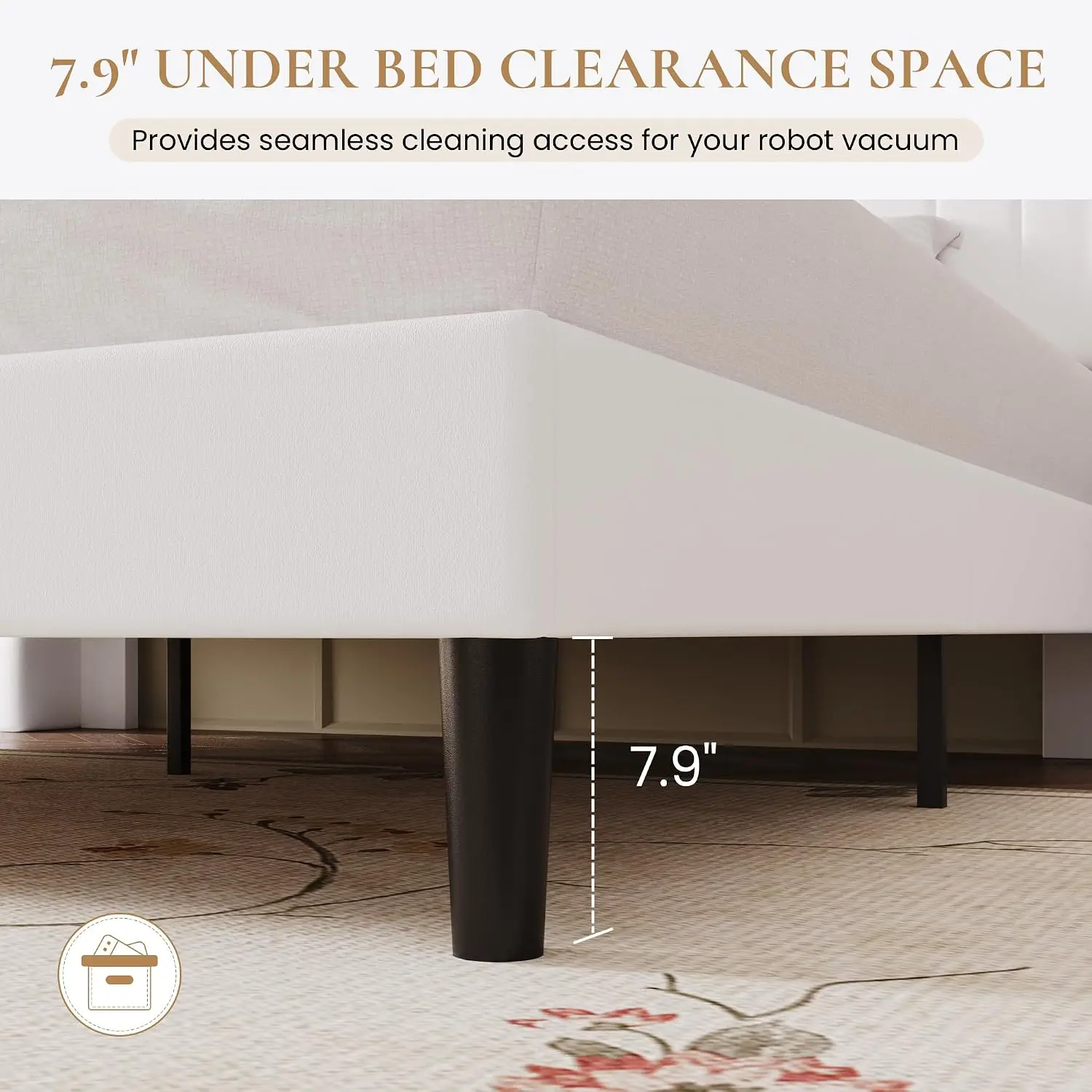 Queen Size Platform Bed Frame / 2-Tier Storage Shelf/Velvet Wingback Upholstered Headboard/LED Lights and Charging, Customized - view 6