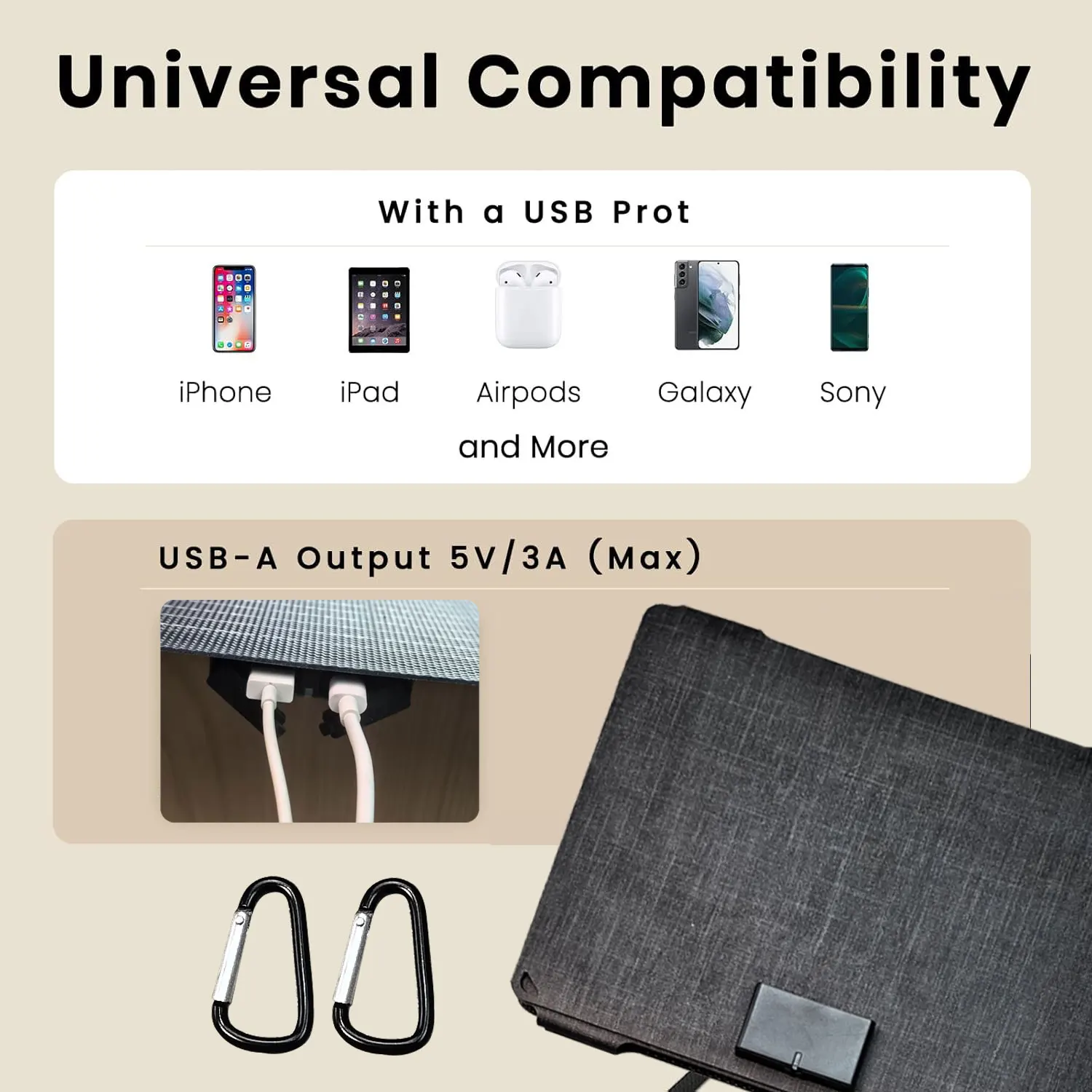 لوحة شمسية محمولة بقدرة 35 وات مع منفذ USB واحد من النوع C شحن سريع لوحة طاقة شمسية ETFE قابلة للطي، للاستخدام الخارجي، شاحن هاتف