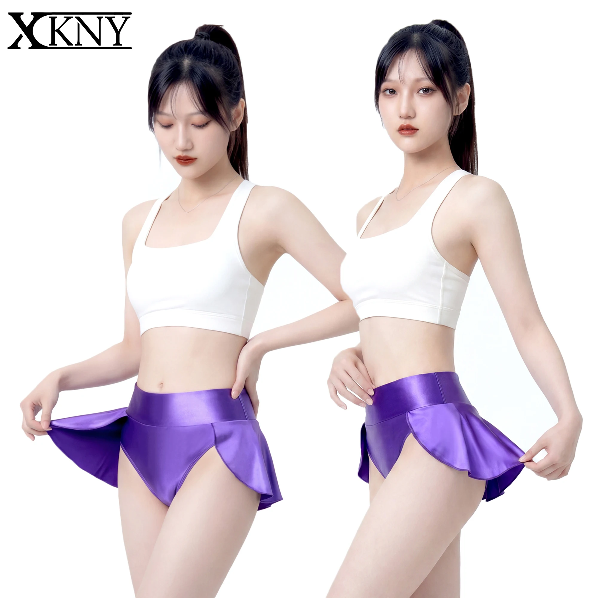 XClocKNYoung satin skirt smooth silky T-shaped hip hugging bottom skirt Dance Fitness SwimmingTriangle Pants beach bikini skirt