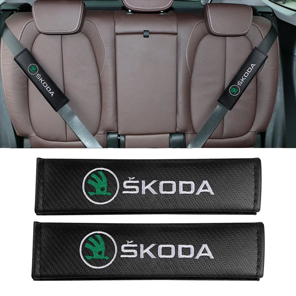 Car Styling Seat Belt Pads Seat Shoulder Strap Pad Badge For Skoda Kodiaq Fabia Kamiq Karoq Octavia 3 A5 A7 Rapid Scala Yeti Vrs