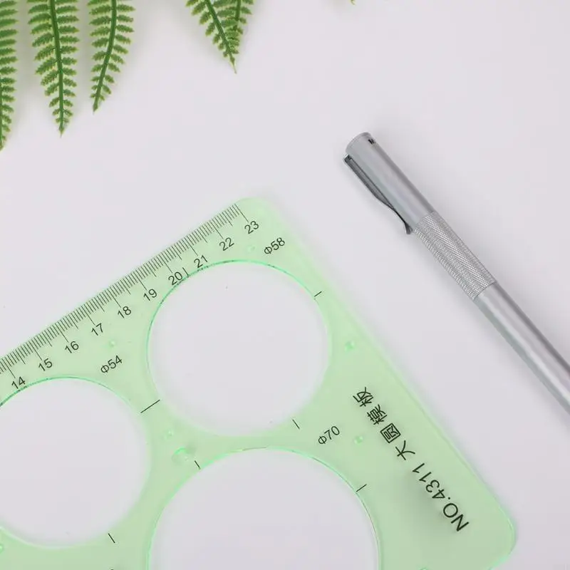 W89C 플라스틱 원의 기하학적 템플릿 통치자 스텐실 측정 도구 학생 핫