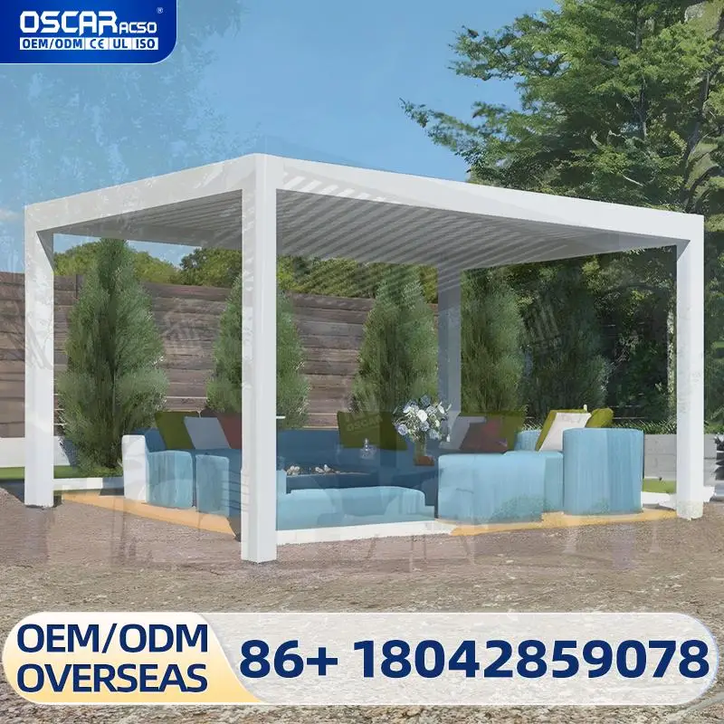

Outdoor Bioclimatic Waterproof UV Block Louvered Aluminum Motorized Manual Patio Cover in Backyard Garden Terrace Pergola