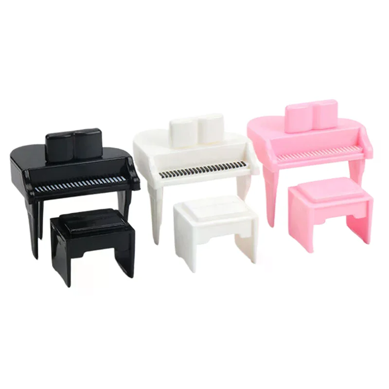1/12 Poppenhuis Miniatuur Piano Met Kruk Poppenhuis Simulatie Muziekinstrument Model Poppenhuis Scène Decoratie Ornament