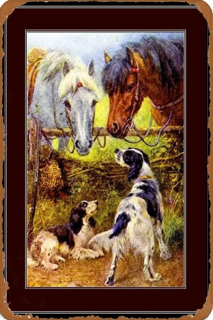 TYmall Metal Tin Sign English Springer Spaniel Print Dog Horse Art Picture Vintage Metal Signs Wall Art 12X16Inch sign