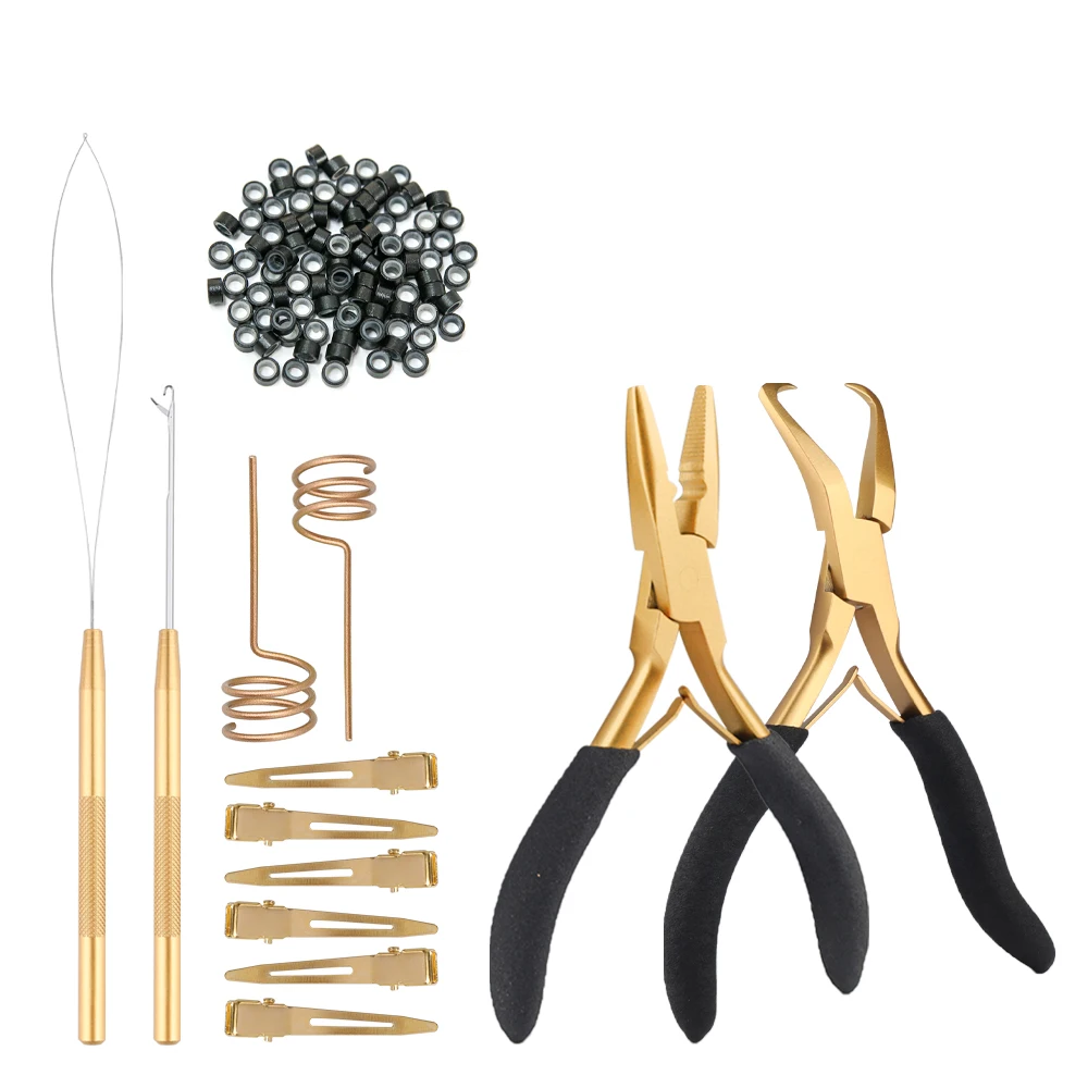 Lanshii Micro Ring Hair Extension Kit – Pliers & Remover Pliers + 200pcs 5mm Rings for Micro/I-Tip/Weft