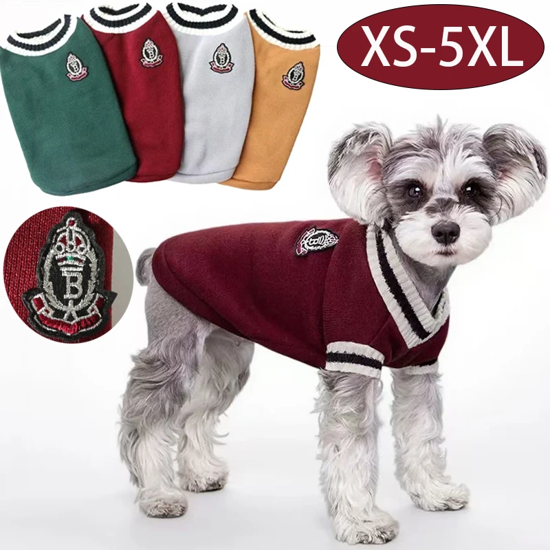 

Winter Warm Pet Dog Sweater College Style V-neck Puppy Knitwear for Small Dogs Puppy Vest Clothes Kitty Jacket Chihuahua Outfits