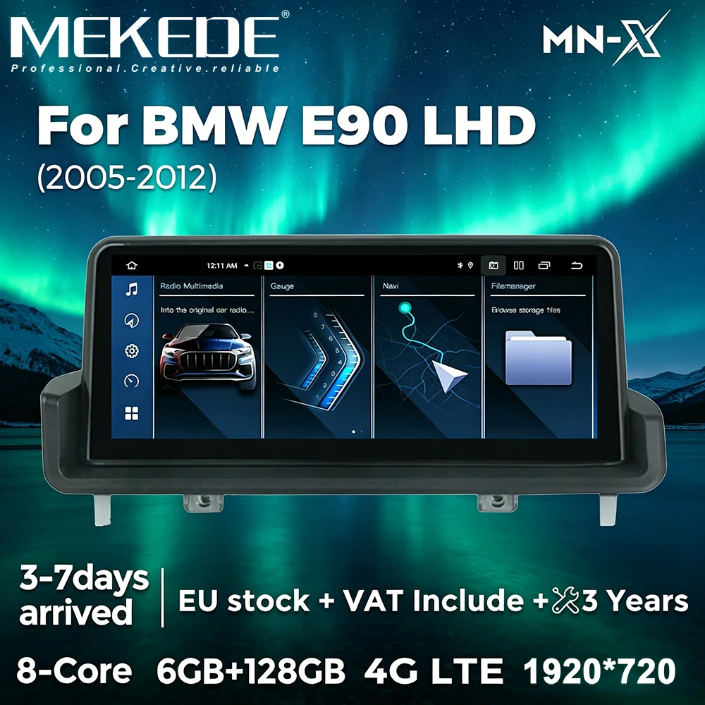 Autoradio MEKEDE Carplay pour BMW Série 3 E90 E91 E92 E93 2005-2012 sans écran OEM, Android Auto, navigation GPS, lecteur multimédia, écran HD 10,25 pouces 1920*720, unité centrale, stock UE