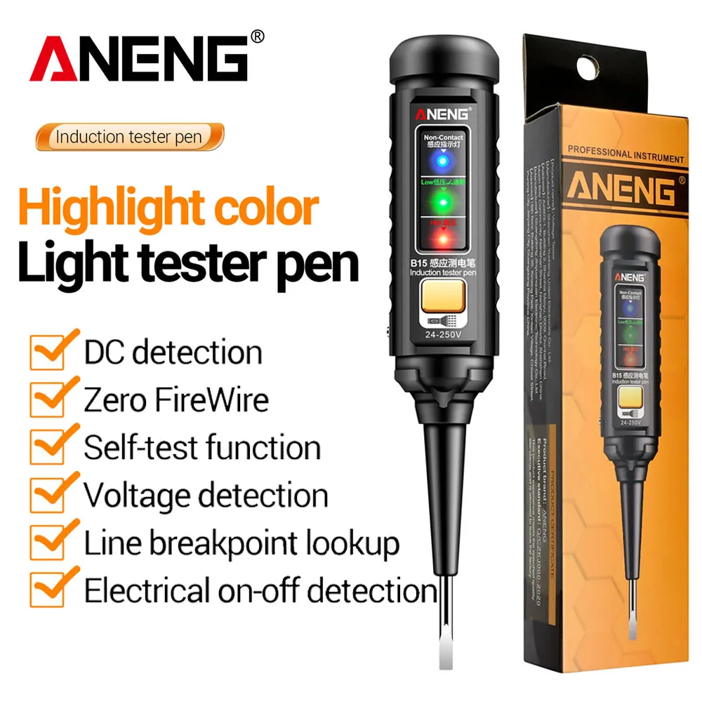 One-word Screwdriver Tester Highlight Color Indicator Light Eletricista Profissional Indução Test Pen Ferramentas de Teste Aneng-b15
