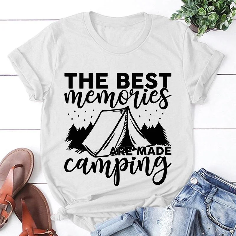 New the Best Memories Printed Women T-shirts Camping Short Sleeve Shirts Summer Round Neck Tee Shirt Casual Funny Tops Tees