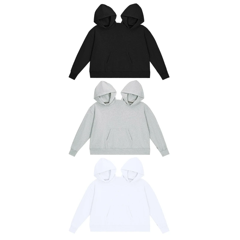 

Couple Hoodie Solid Color Two Person Casual Loose Sweatshirt Long Sleeve Tops Dropship