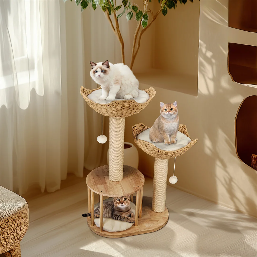 Cat Climbing Tree Indoor Kittens Activity Center 3-Tier Tower with Scratching Post for Cat Furniture