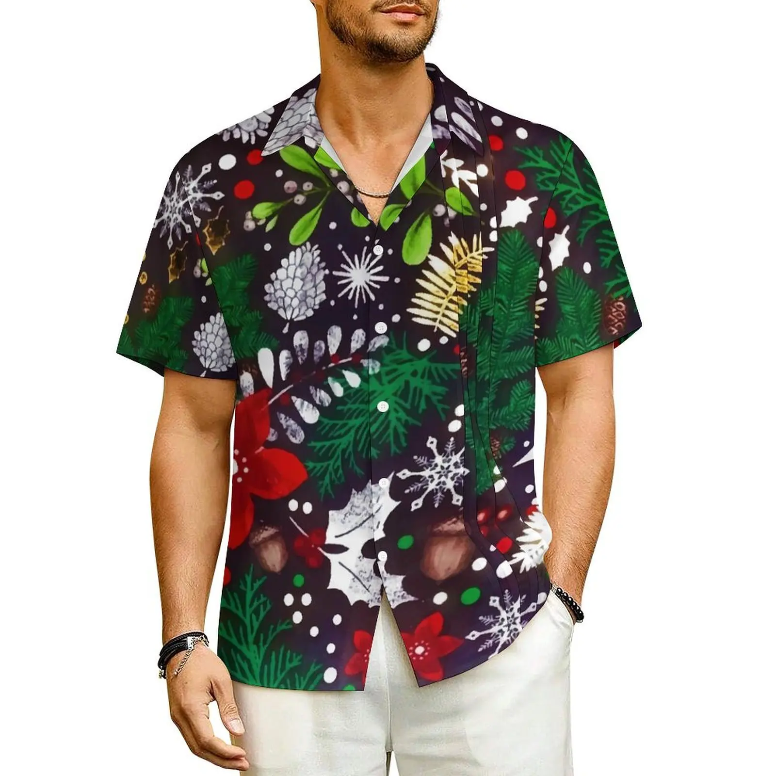 

Hawaii Shirt Vacation Pine Cones Blouses Vintage Christmas Elegant Casual Shirts Male Short Sleeve Harajuku Plus Size Clothing