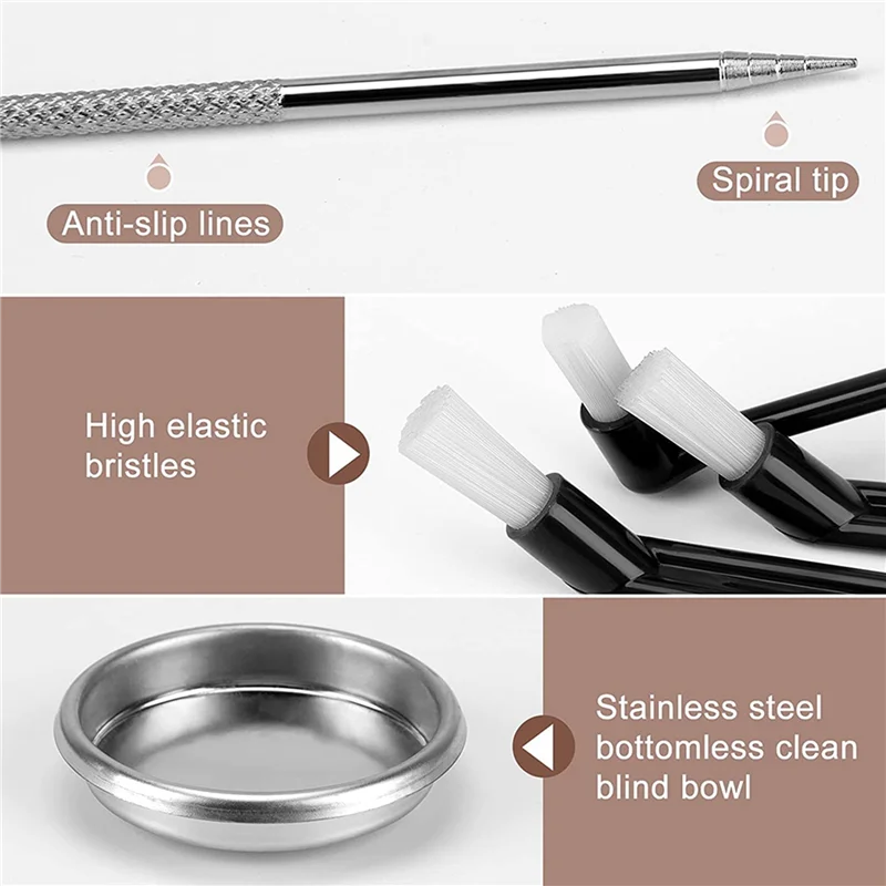 AB43-15 個コーヒーマシンブラシスプーンコーヒーグラインダーブラシコーヒーマシングループヘッドクリーニング金属ブラインドボウル