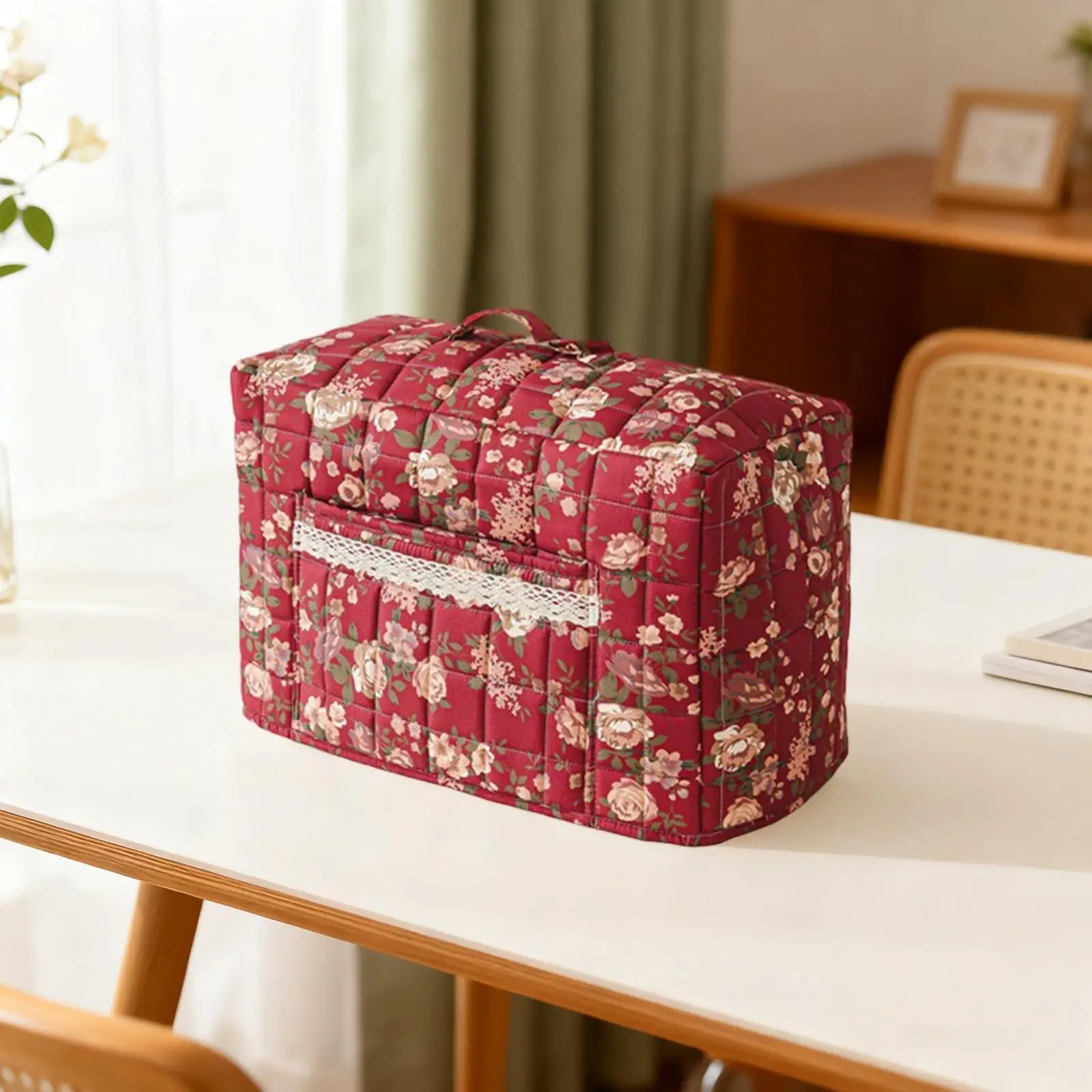 

DIY Sewing Machine Cover Flower Print Dust Bag With Handle And Pocket Protective Sewing Machine Carrier For Travel Laundry Room