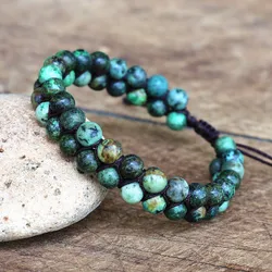 Double Layer 6mm African Jasper Braided Bracelet Women Men Friendship Strand Charm Bracelet Handmade Jewelry