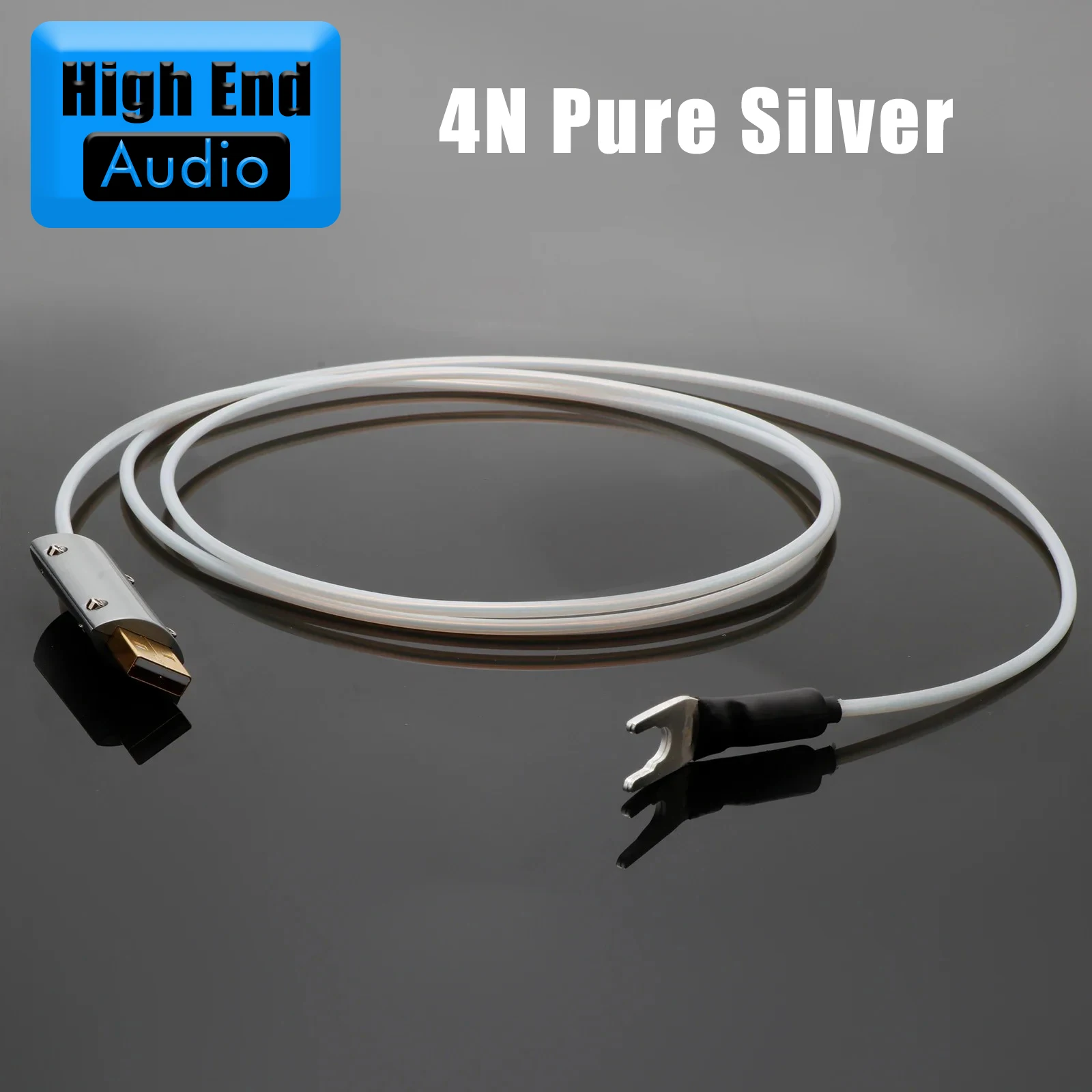 Hifi Solid Pure Silver Ground cable USB to Y spade Pure silver Teflon sleeve Cable For GND Amplifier Decoder Speaker Tuning Box