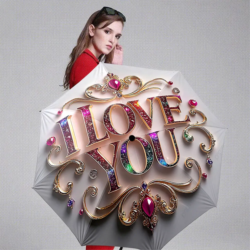 Colorful Glitter I Love You Text with Elegant Design portable waterproof sun rain umbrella for outdoor travel beach