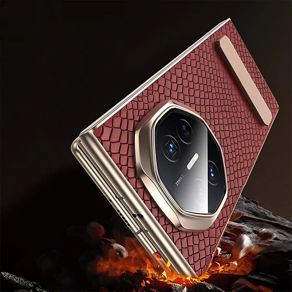 حافظة من جلد البقر الأصلي بنمط الثعبان لهاتف هواوي ميت XT XTs غطاء خلفي بحامل دوار