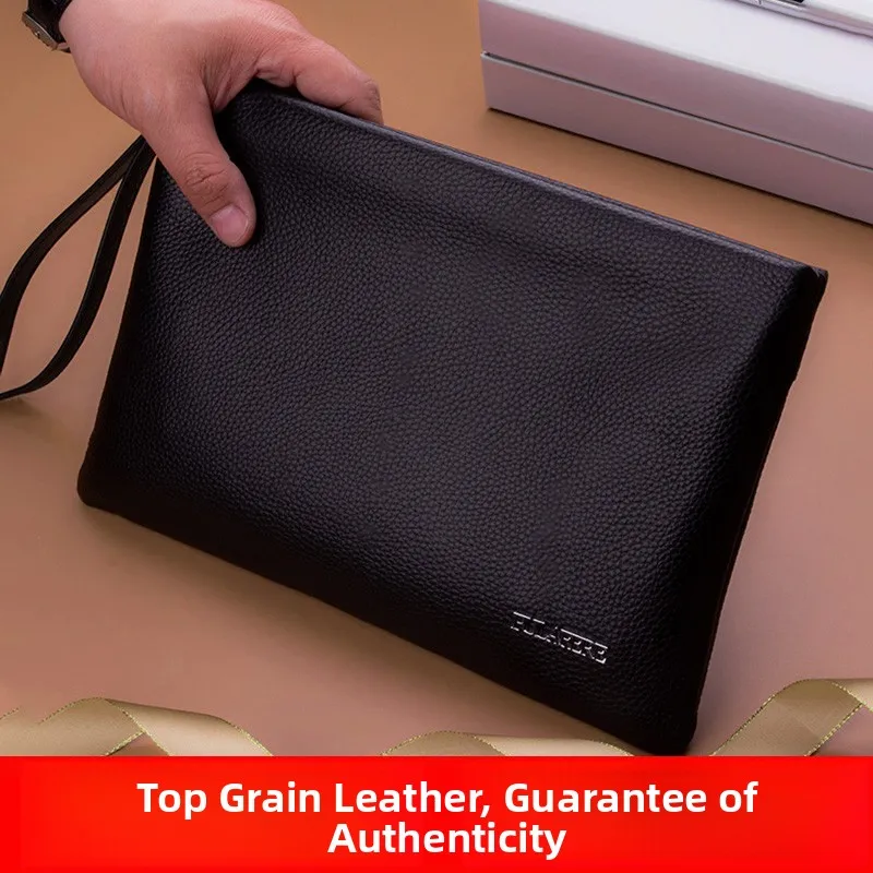 

Leather Handbag for Men Large Capaci Casual Busin Clutch Bag Trendy Men's Bag Soft Handle No oulder Strap Pure Color