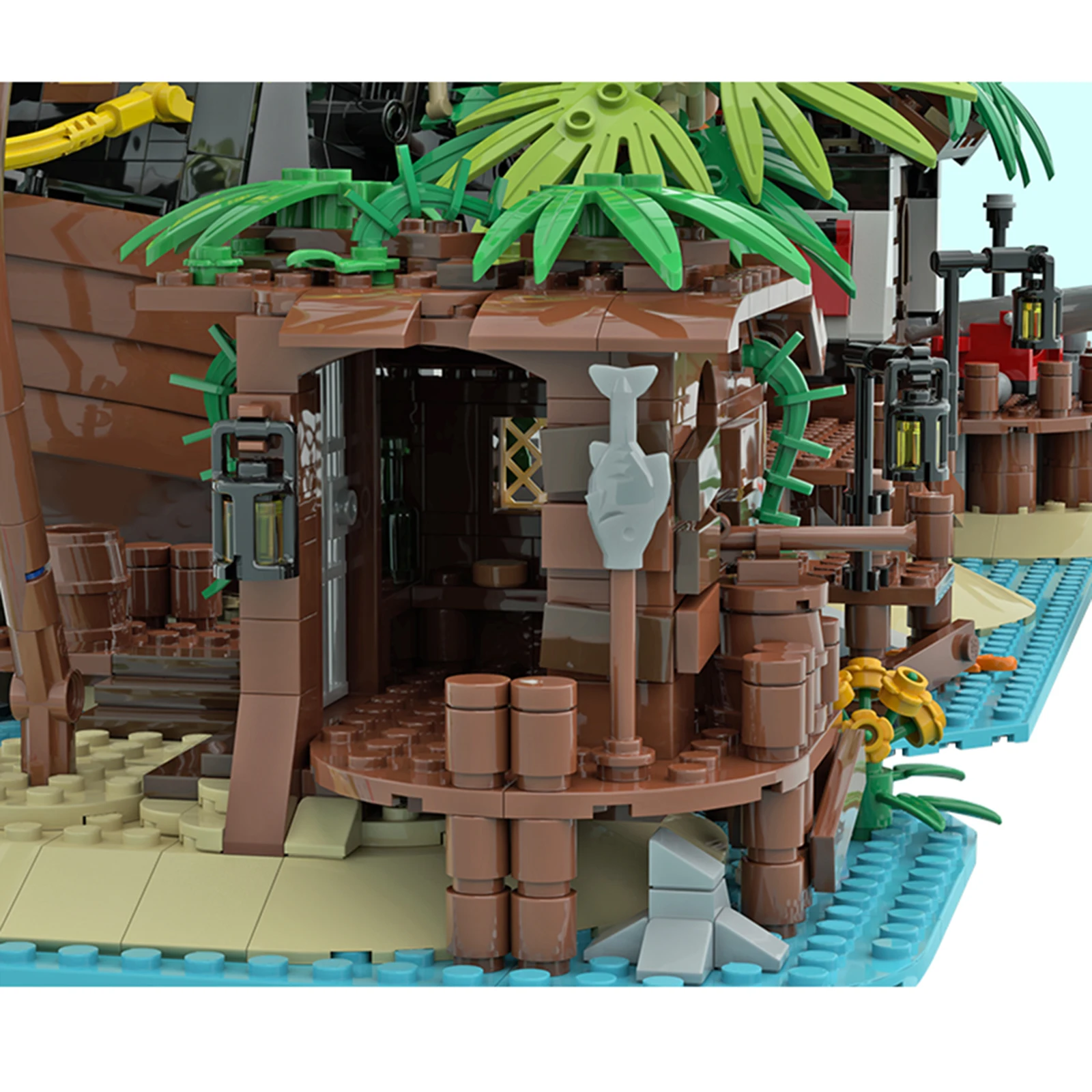 Pirate Shack MOC Building Blocks, Seaside Hideout Diorama with Treasure Chest, Coastal Scene Model for Adult Collectors